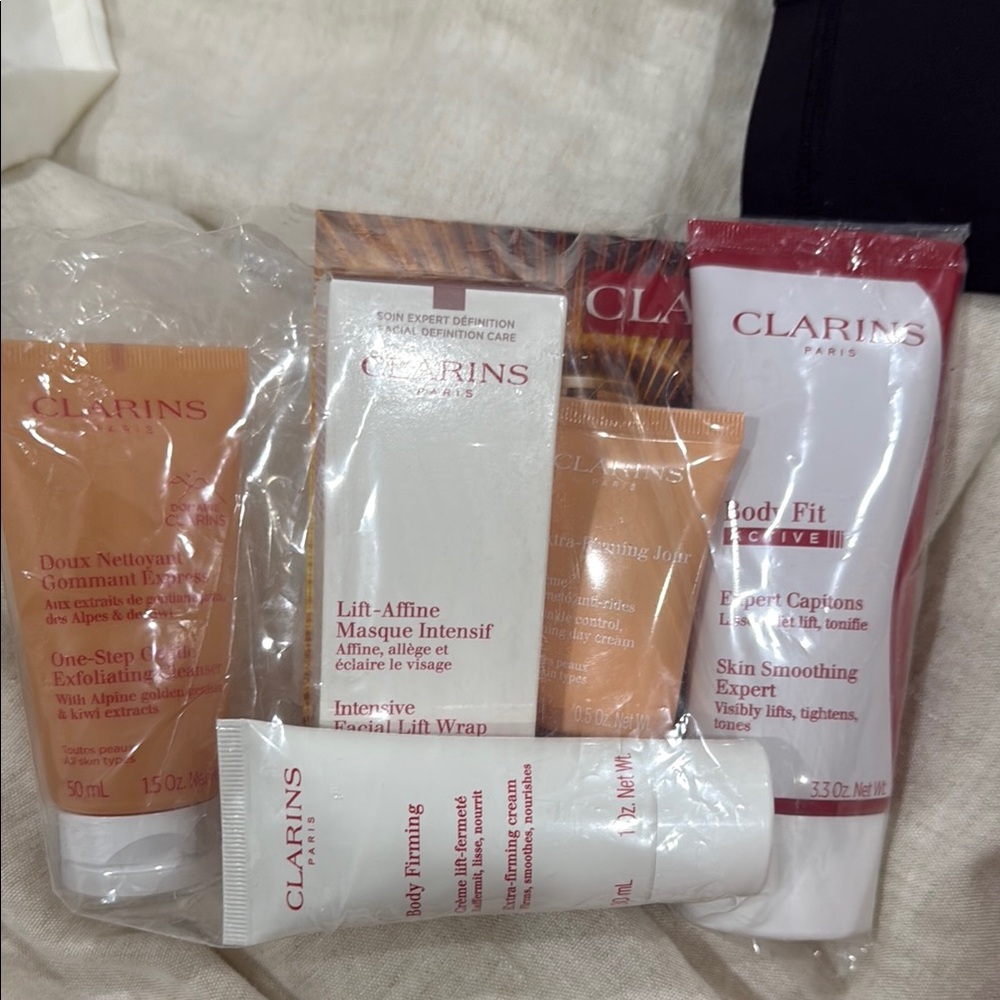 Clarins Skincare Collection with Red and White Packaging